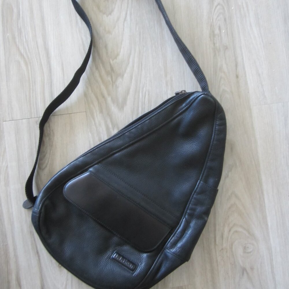 LL BEAN - Black Leather Ameribag Sling Bag Crossbody BackPack
